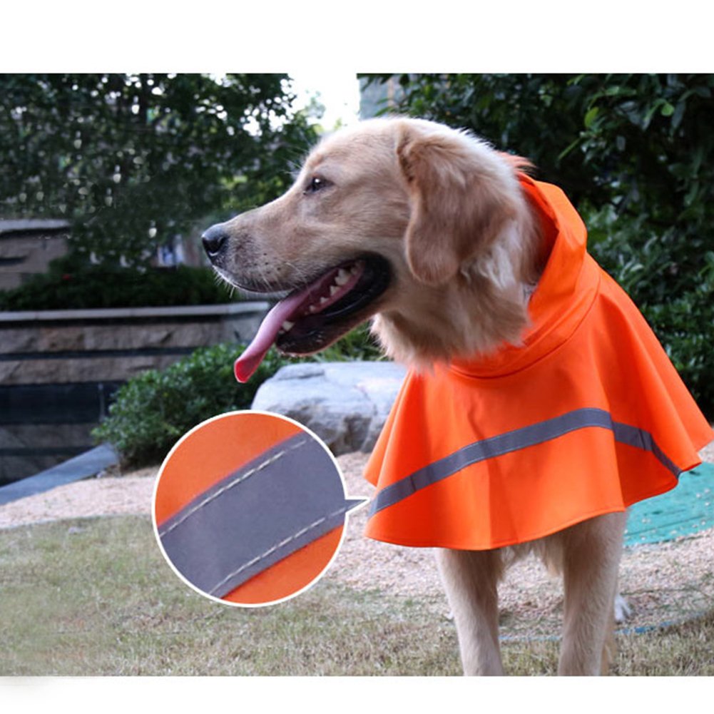 NACOCO Large Dog Raincoat Adjustable Pet Water Proof Clothes Lightweight Rain Jacket Poncho Hoodies with Strip Reflective (L, Or